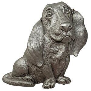 JJ Jonette Jewelry Silver Pewter Articulated Floppy Ears Basset Hound Dog Brooch
